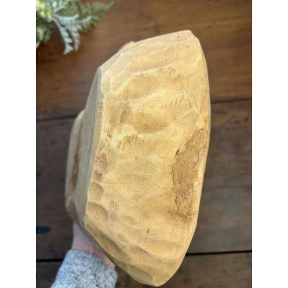 Vintage Hand Carved Wood Apple Shaped Bowl Trinket Dish Primitive Folk Art - Picture 8 of 11